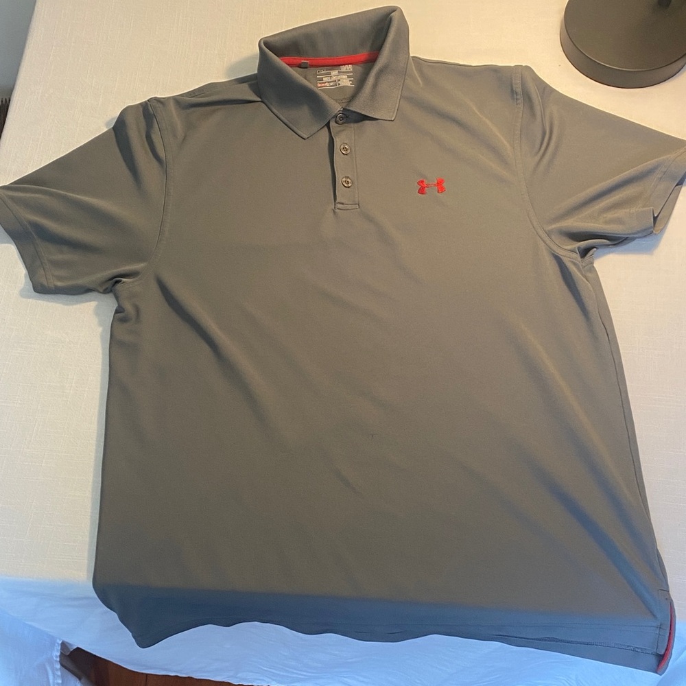 ⛳️ Under Armour Men’s HeatGear Performance Polo – Gray & Red – Size Large